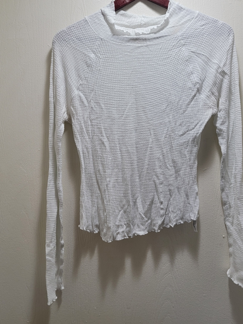 White Textured Long-Sleeve Mock Neck Top
